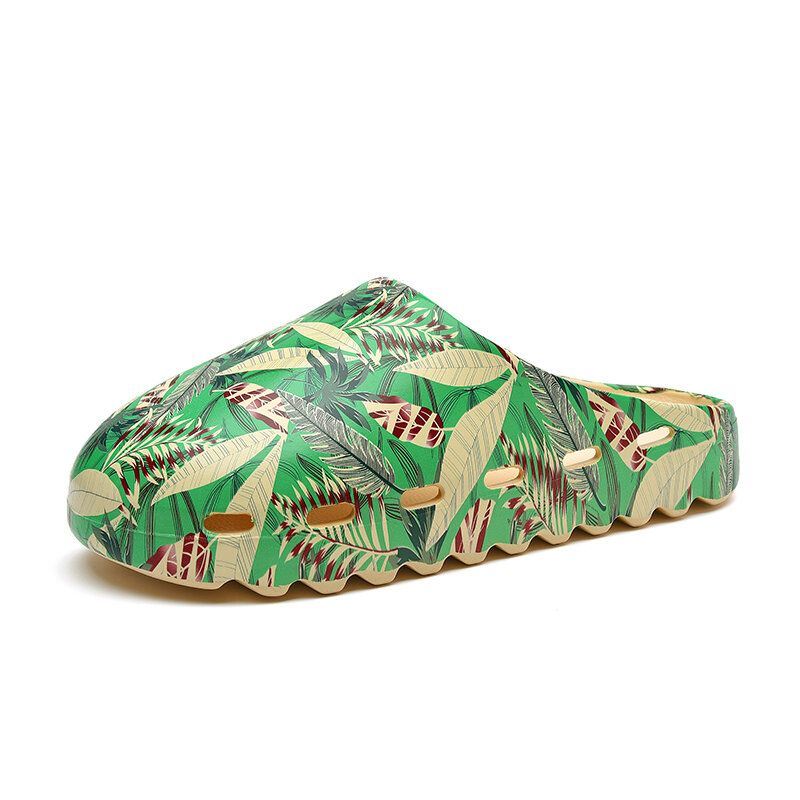 Miesten Pvc Kookospuukuvioinen Pehmeä Paksu Pohja Liukumaton Mukavat Hengittävät Kesällä Casual Slide Tossut