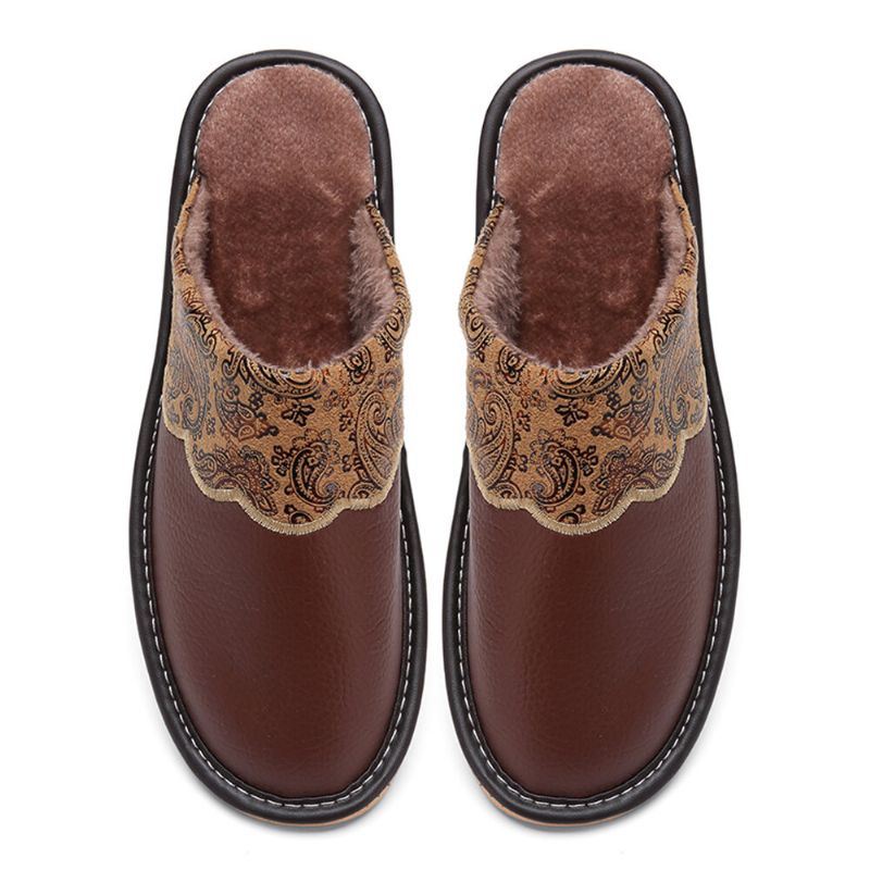 Miesten Talvi Pu Nahka Pyöreä Varvas Lämmin Helppo Slip-on Koti Puuvillatossut