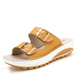 Naisten Isokokoiset Pehmeä Nahkasolki Peep Toe -tossut Slip On Beach Platform Sandaalit