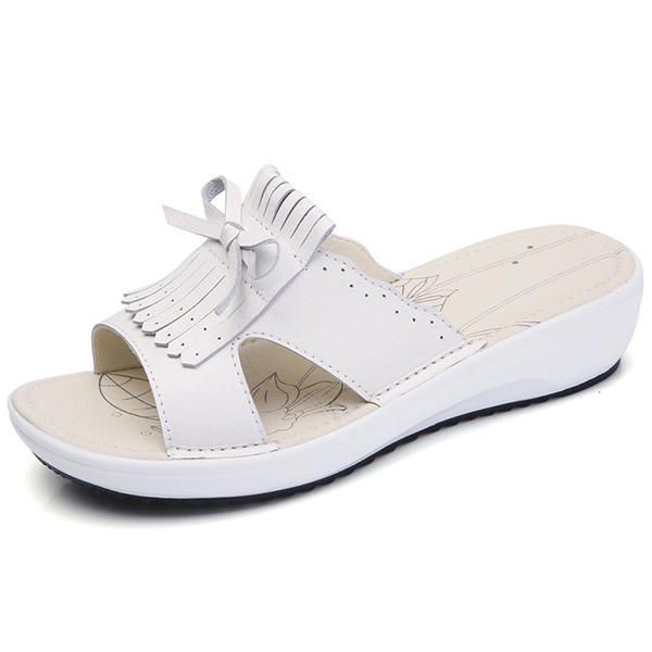 Naisten Slip On Causal Shoe Nahkainen Tupsu Litteät Sandaalit