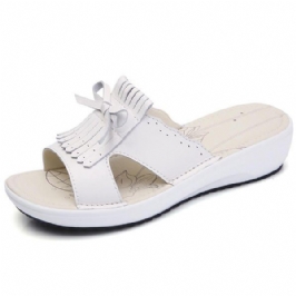 Naisten Slip On Causal Shoe Nahkainen Tupsu Litteät Sandaalit