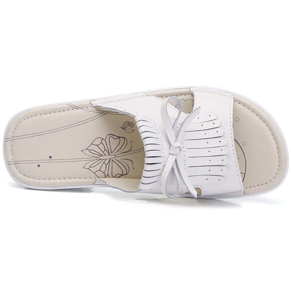 Naisten Slip On Causal Shoe Nahkainen Tupsu Litteät Sandaalit