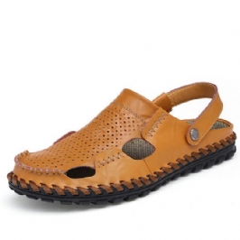 Miesten Summer Hollow Out Casual Outdoor Muoti Nahka Rantakengät Pehmeät Litteät Sandaalikengät