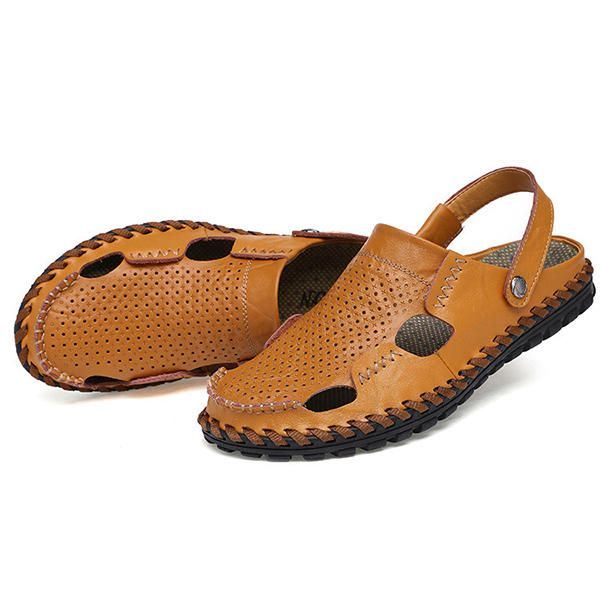 Miesten Summer Hollow Out Casual Outdoor Muoti Nahka Rantakengät Pehmeät Litteät Sandaalikengät