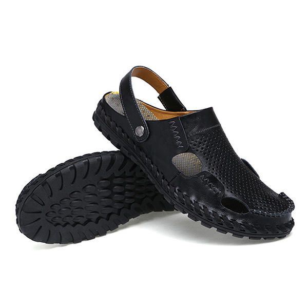 Miesten Summer Hollow Out Casual Outdoor Muoti Nahka Rantakengät Pehmeät Litteät Sandaalikengät