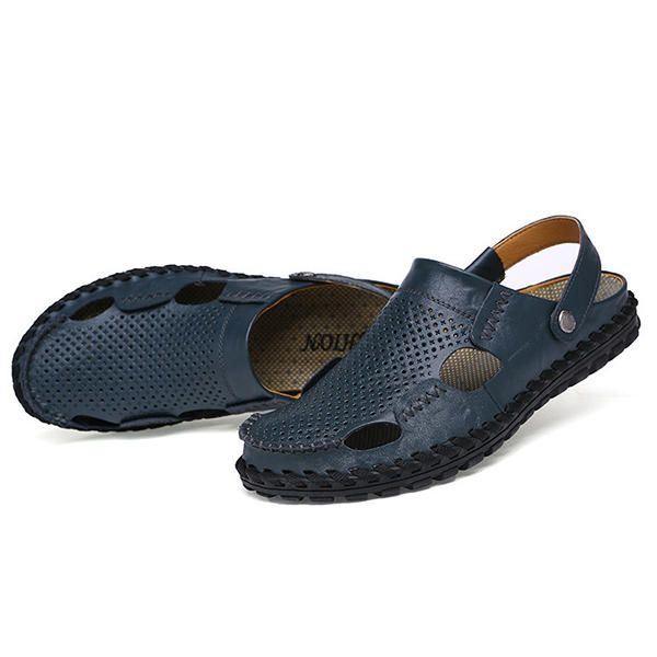 Miesten Summer Hollow Out Casual Outdoor Muoti Nahka Rantakengät Pehmeät Litteät Sandaalikengät