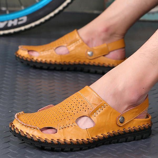 Miesten Summer Hollow Out Casual Outdoor Muoti Nahka Rantakengät Pehmeät Litteät Sandaalikengät