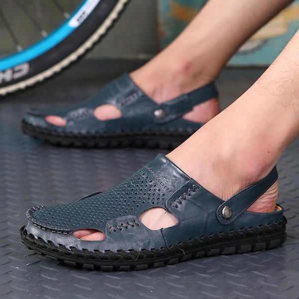 Miesten Summer Hollow Out Casual Outdoor Muoti Nahka Rantakengät Pehmeät Litteät Sandaalikengät