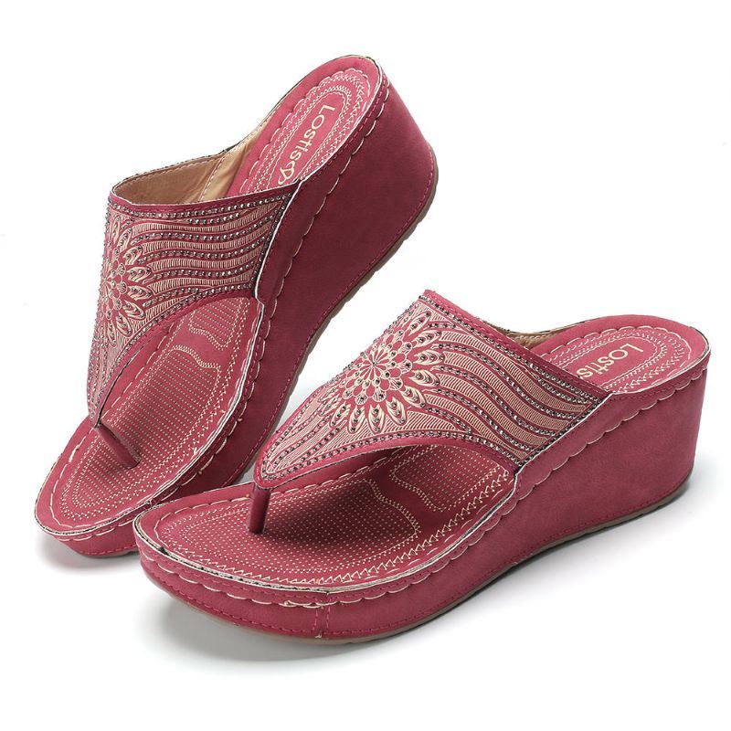 Naisten Boheemi Tekojalokivi Kevyt Clip Toe Summer Beach Wedge Platform Sandaalit