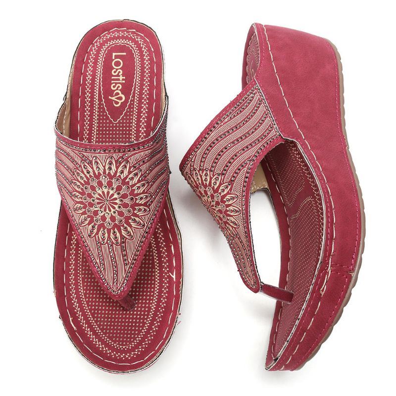 Naisten Boheemi Tekojalokivi Kevyt Clip Toe Summer Beach Wedge Platform Sandaalit