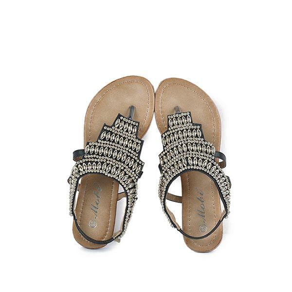 Naisten Bohemia-helmikoristeiset Retrovintage-rantasandaalit Peep Toe Slip On Litteät Sandaalit