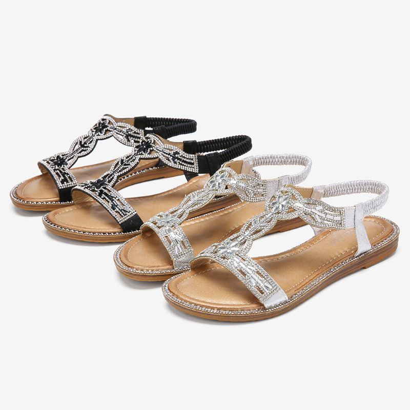 Naisten Bohemia Tekojalokivi Ontto Elastinen Slip On Rento Sandaalit