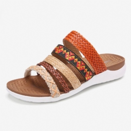 Naisten Bohemia Woven Open Toe Pehmeä Pohja Casual Slides Tasaiset Sandaalit