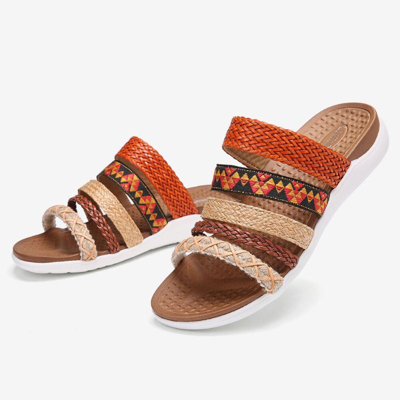 Naisten Bohemia Woven Open Toe Pehmeä Pohja Casual Slides Tasaiset Sandaalit