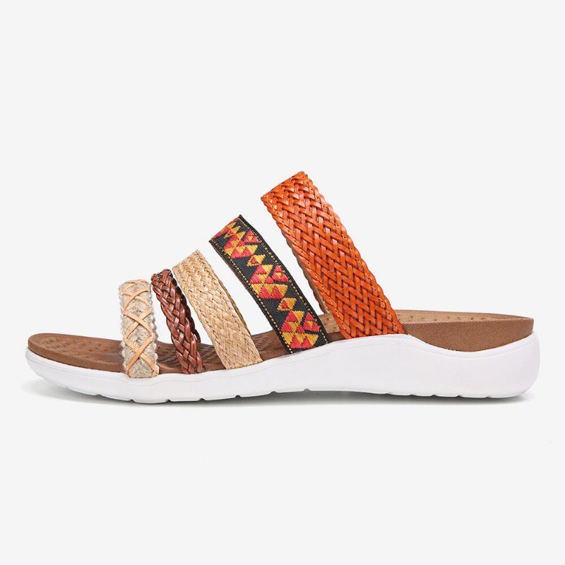 Naisten Bohemia Woven Open Toe Pehmeä Pohja Casual Slides Tasaiset Sandaalit