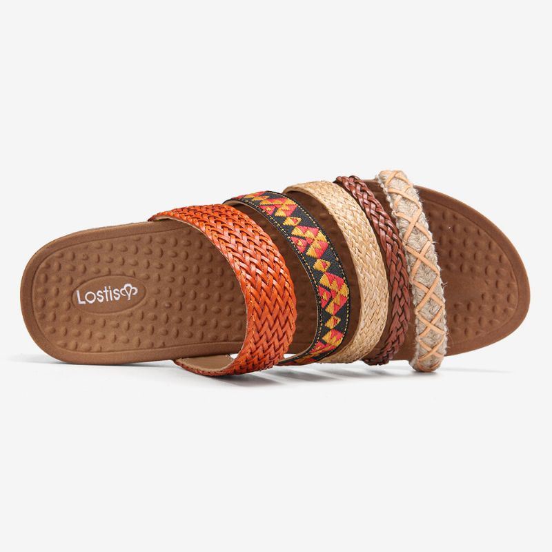 Naisten Bohemia Woven Open Toe Pehmeä Pohja Casual Slides Tasaiset Sandaalit