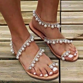 Naisten Bohemian Clip Toe Helmi Koriste Slip On Joustonauha Rento Loma Rantasandaalit