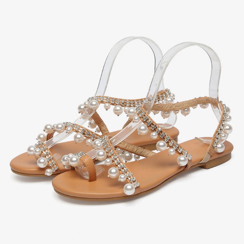 Naisten Bohemian Clip Toe Helmi Koriste Slip On Joustonauha Rento Loma Rantasandaalit