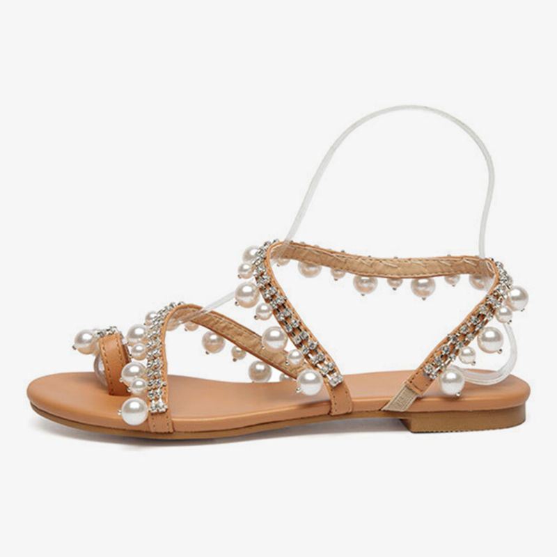 Naisten Bohemian Clip Toe Helmi Koriste Slip On Joustonauha Rento Loma Rantasandaalit
