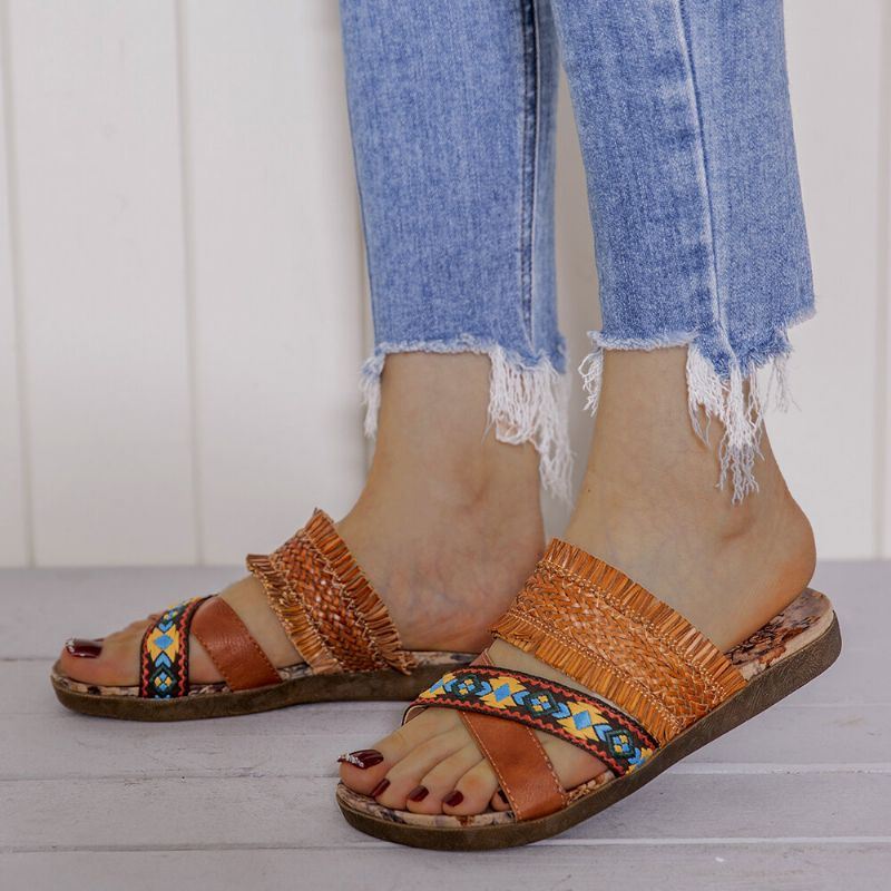 Naisten Bohemian Cross Strap Weave Tupsut Rennot Rantasandaalit
