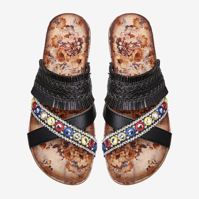 Naisten Bohemian Cross Strap Weave Tupsut Rennot Rantasandaalit