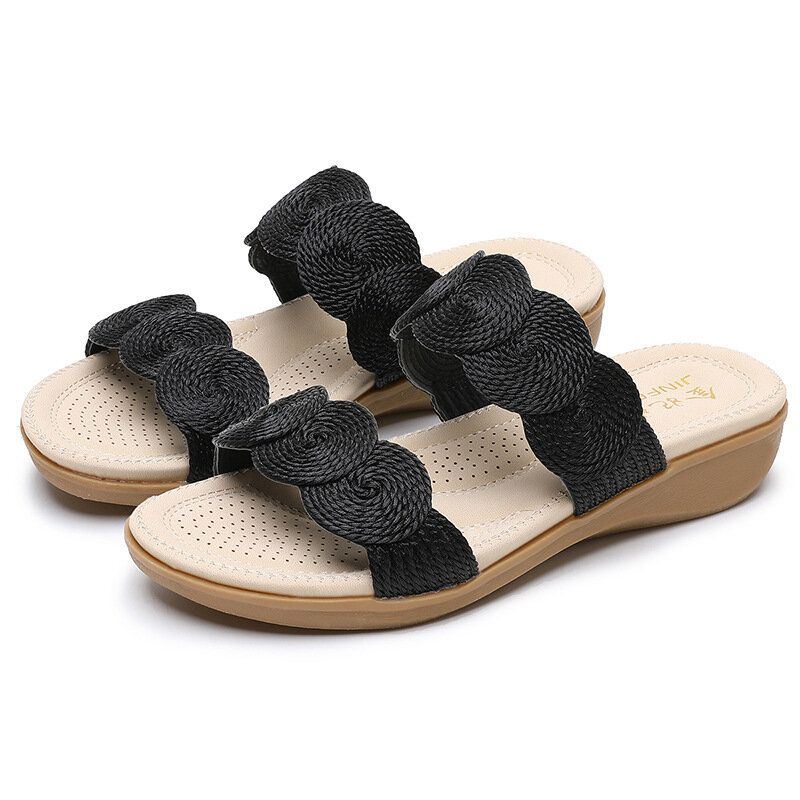 Naisten Bohemian Double Band Woven Rantasandaalit