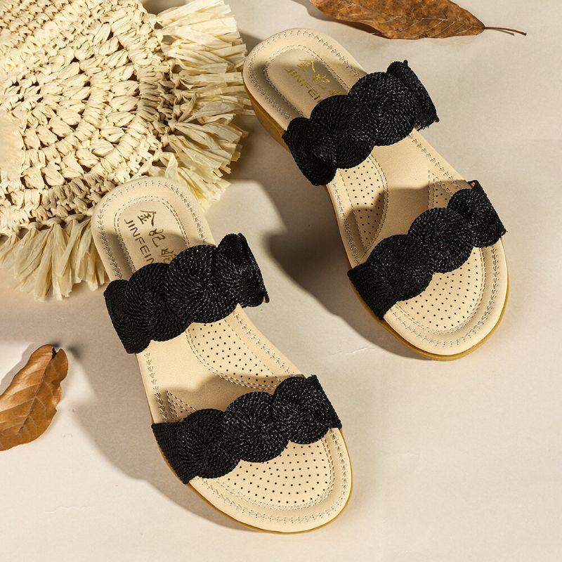 Naisten Bohemian Double Band Woven Rantasandaalit