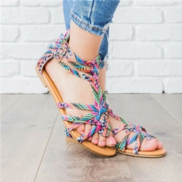 Naisten Bohemian Folkways Open Toe Solki Summer Beach Rennot Tasaiset Sandaalit