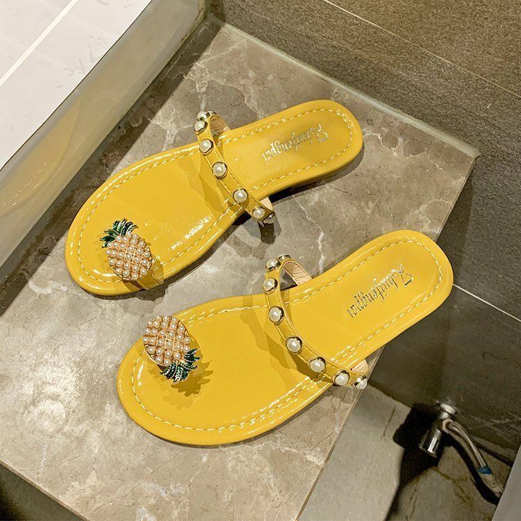 Naisten Clip Toe Sormus Ananas Decor Flats Sandaalit