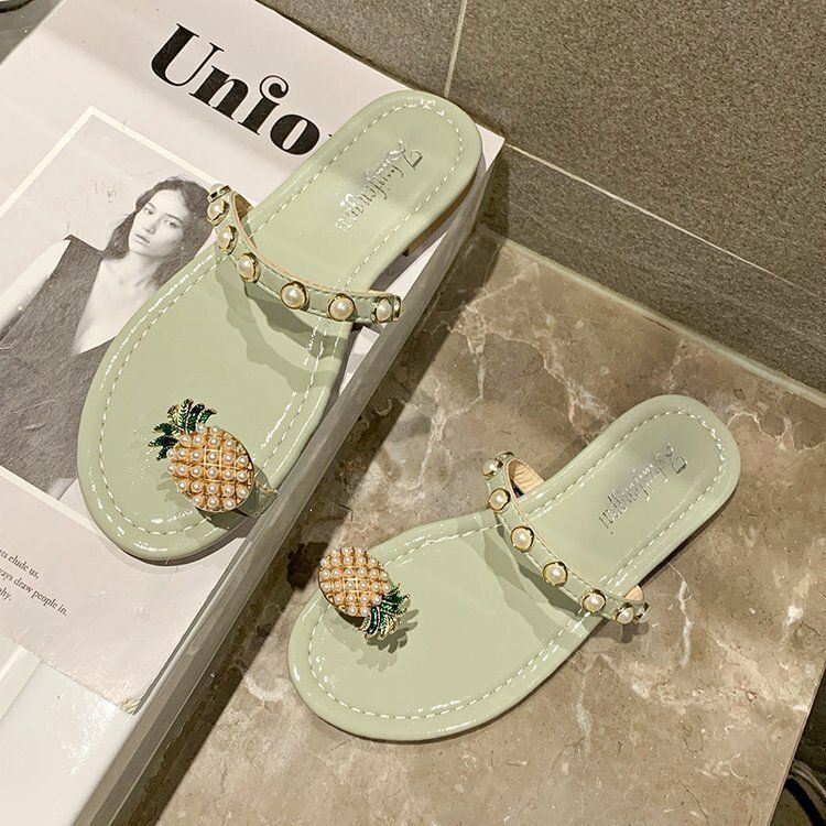 Naisten Clip Toe Sormus Ananas Decor Flats Sandaalit