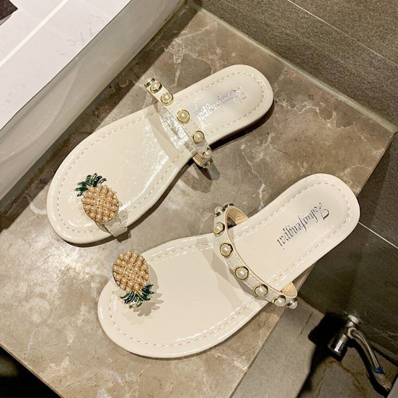 Naisten Clip Toe Sormus Ananas Decor Flats Sandaalit