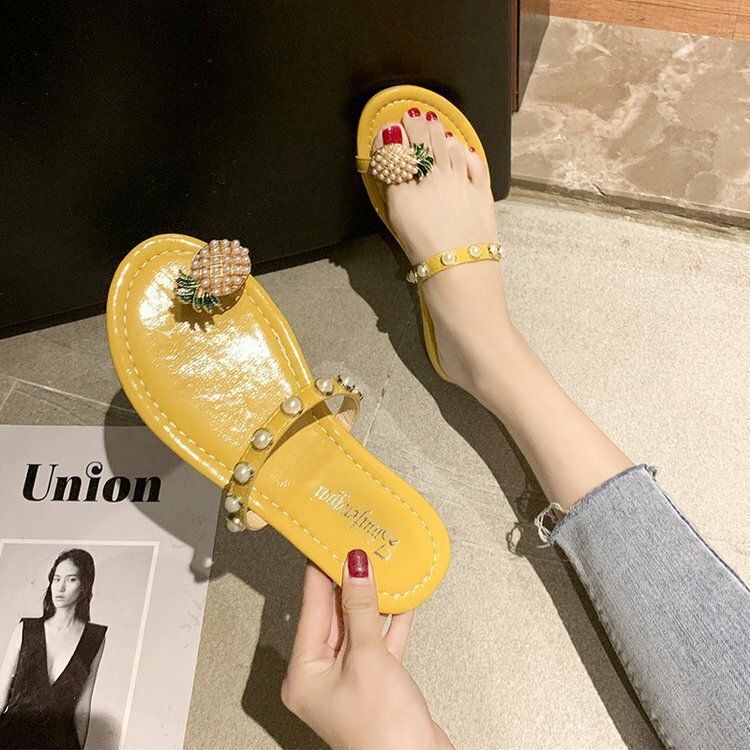 Naisten Clip Toe Sormus Ananas Decor Flats Sandaalit