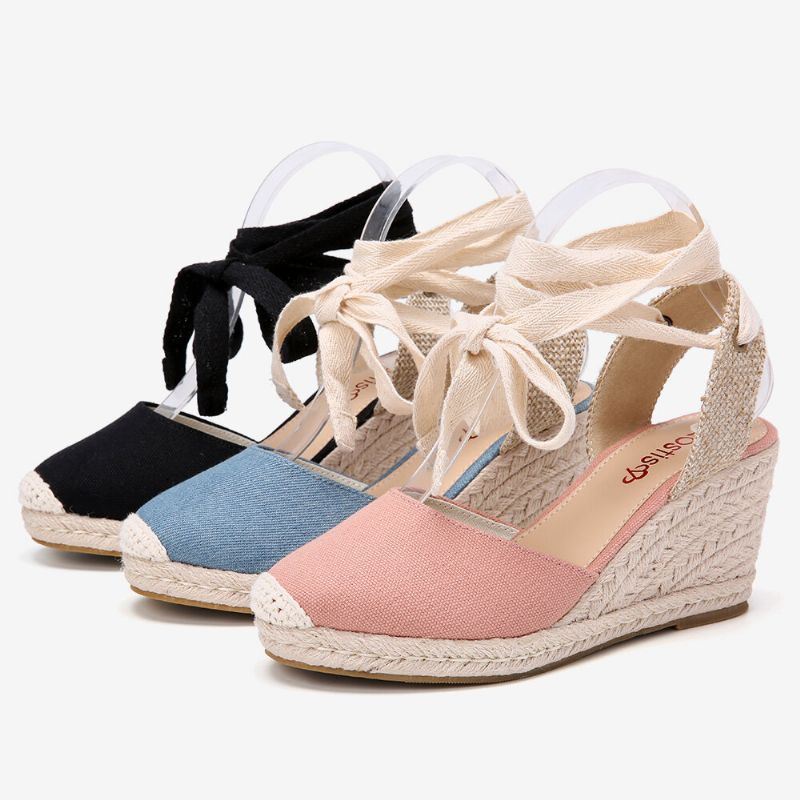 Naisten Espadrilles Strappy Rennot Summer Wedge Sandaalit