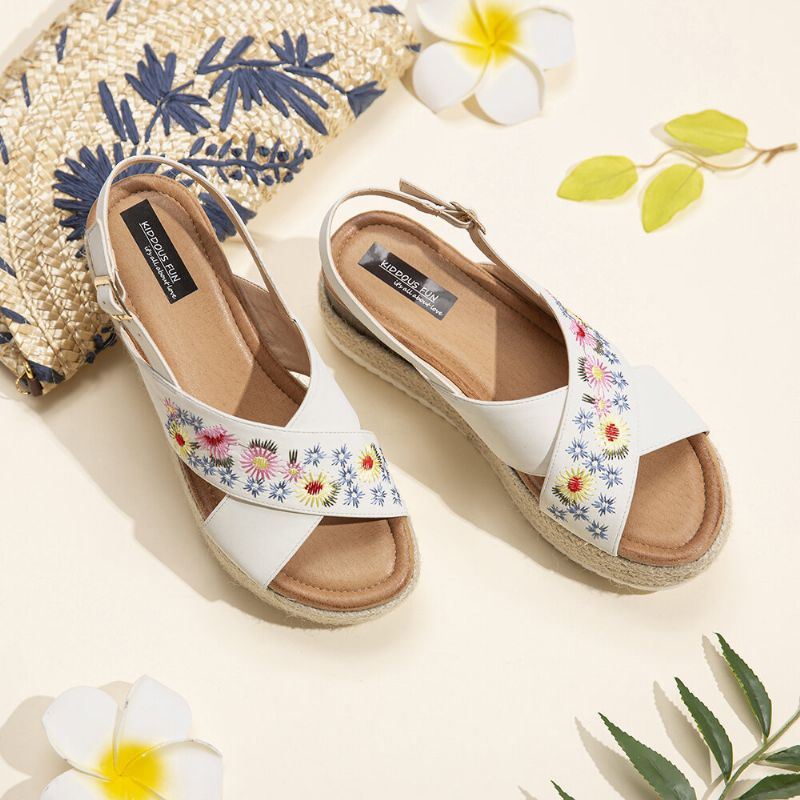 Naisten Espadrillit Kirjonta Kukat Ristihihna Slingback Casual Platform Sandaalit