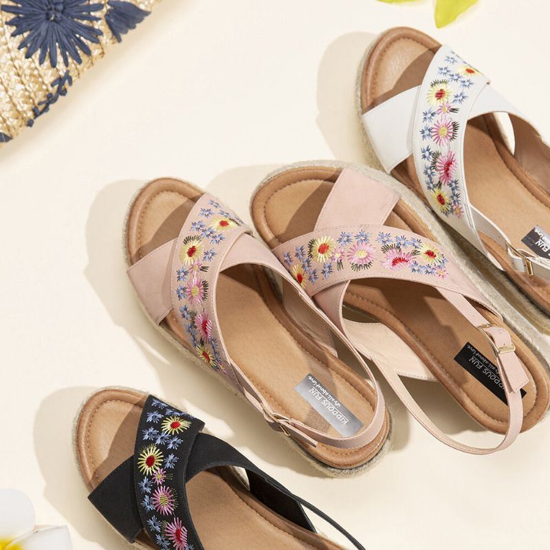 Naisten Espadrillit Kirjonta Kukat Ristihihna Slingback Casual Platform Sandaalit