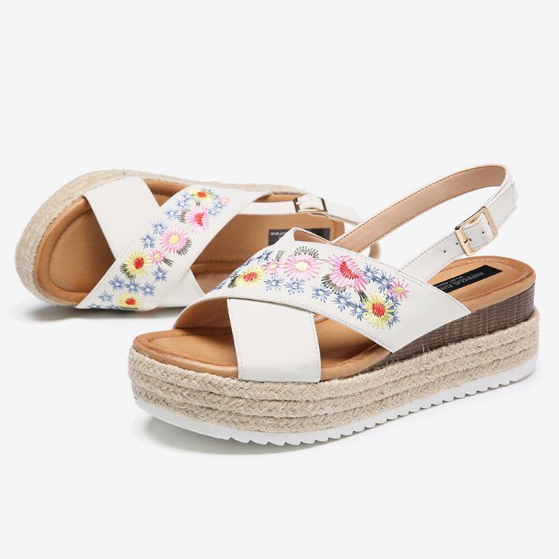 Naisten Espadrillit Kirjonta Kukat Ristihihna Slingback Casual Platform Sandaalit