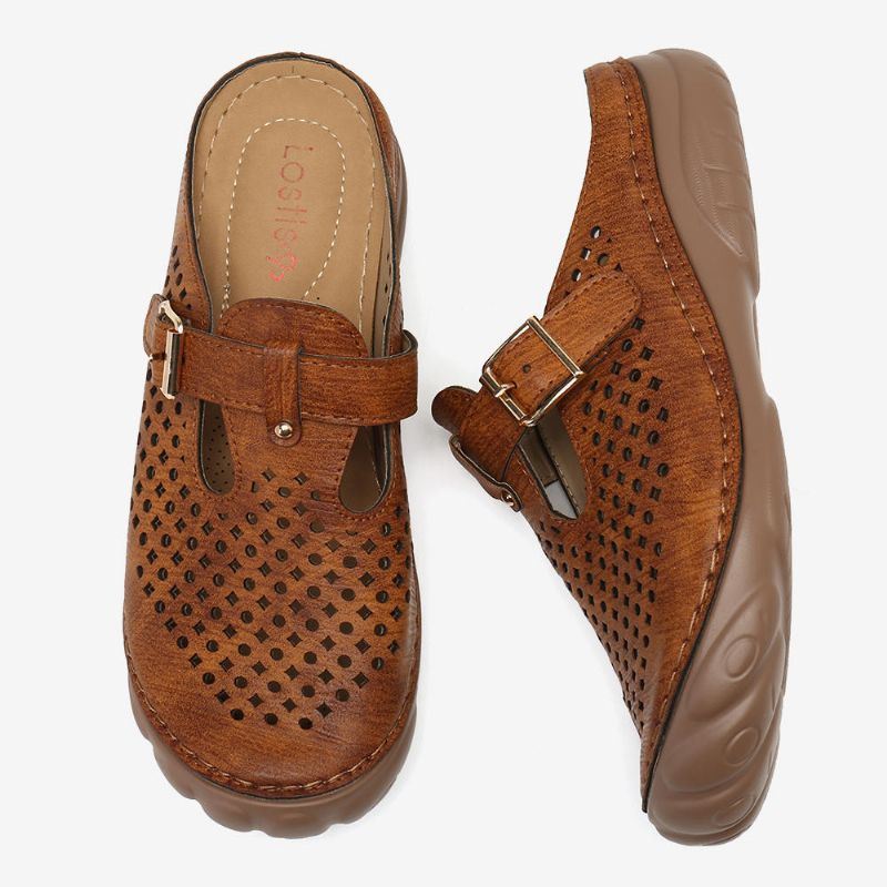 Naisten Hollow Out Hengittävät Slip On Metal Solki Rennot Kesäsandaalit