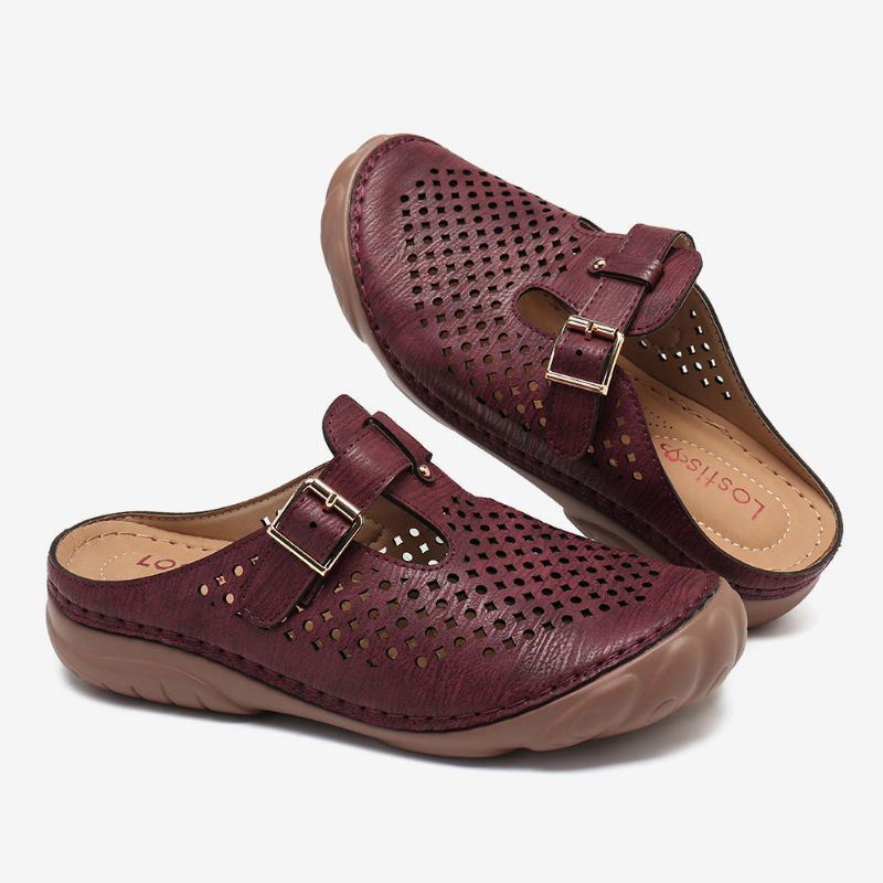 Naisten Hollow Out Hengittävät Slip On Metal Solki Rennot Kesäsandaalit