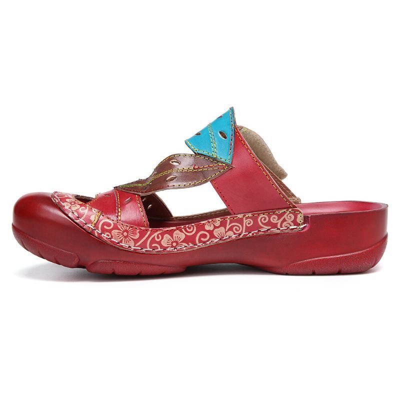 Naisten Käsintehdyt Nahkahelmillä Kukkaleikkaus Säädettävä Hihna Slip-on Muulit Puukengät Sandaalit