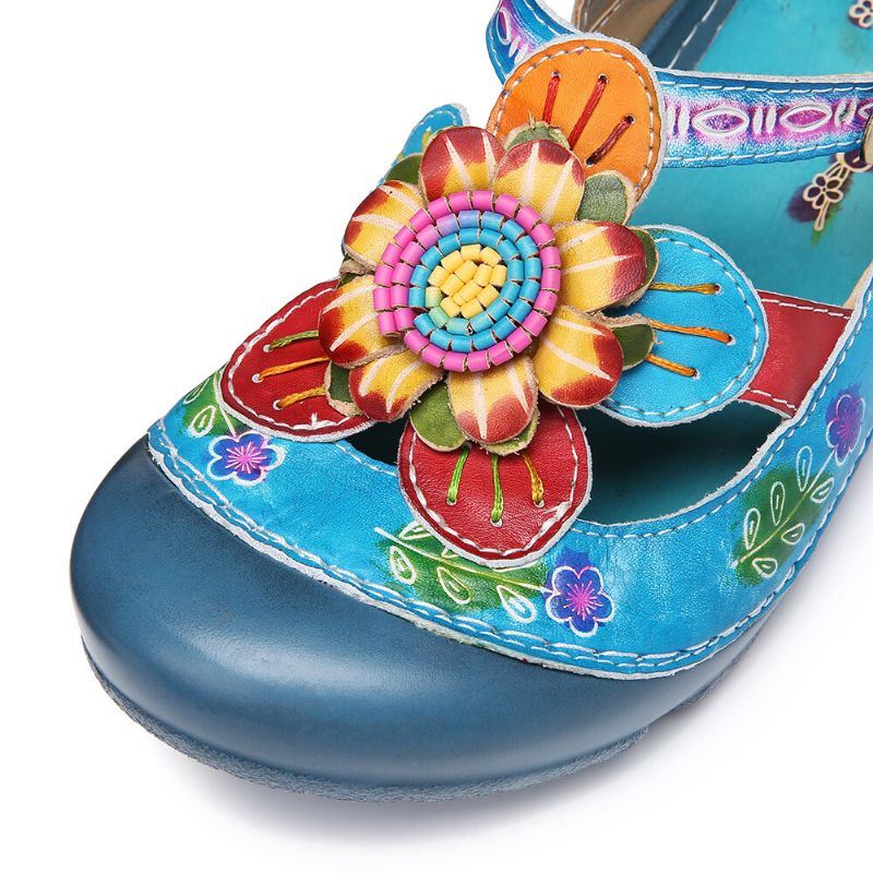 Naisten Käsintehdyt Nahkaiset Kukkasolkihihnat Slingback Litteät Sandaalit Muulit