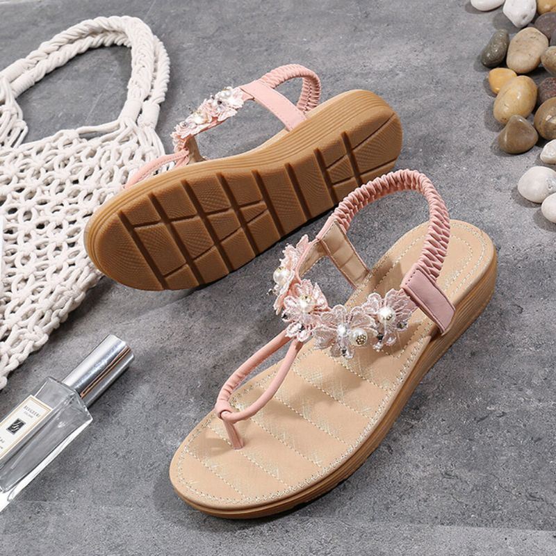 Naisten Kukat Sisustus Clip Toe Flats Slip On Sandaalit