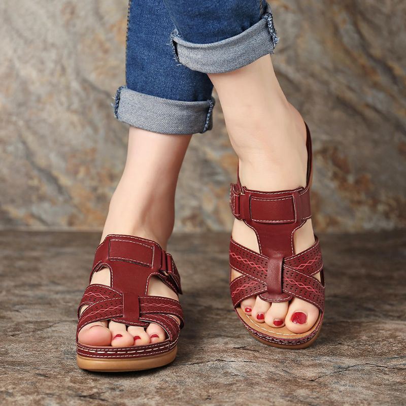 Naisten Mukavat Hollow Out Hook Loop Wedges -sandaalit