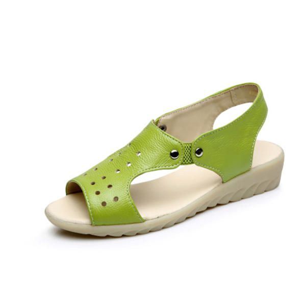 Naisten Nahkaiset Hollow Out Peep Toe Slip On Pehmeät Sandaalit