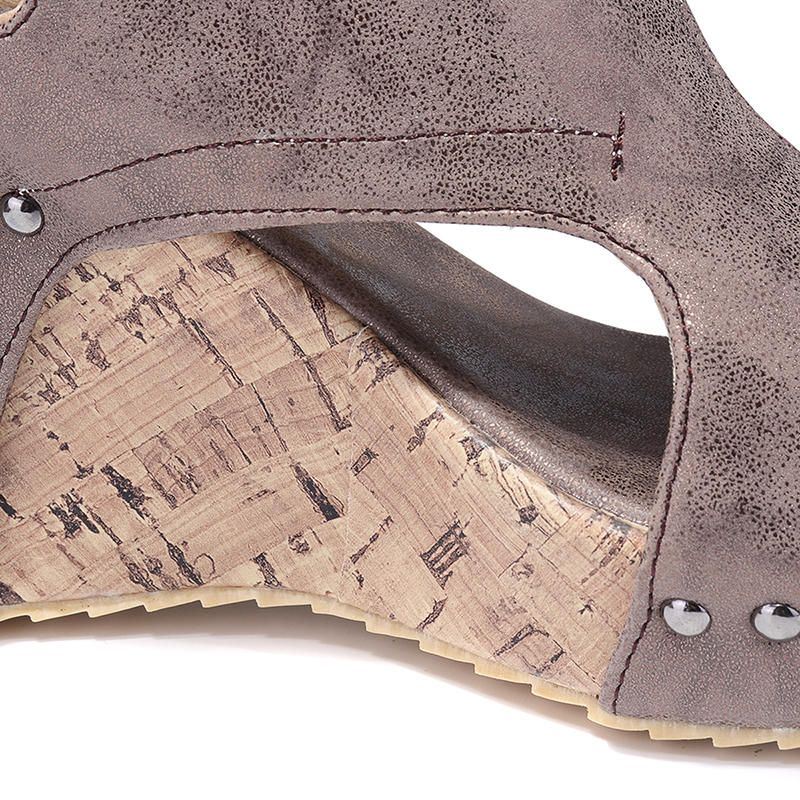 Naisten Niitti Avoin Varvas Slingback Hook Loop Rento Kesätasoinen Kiila Sandaalit