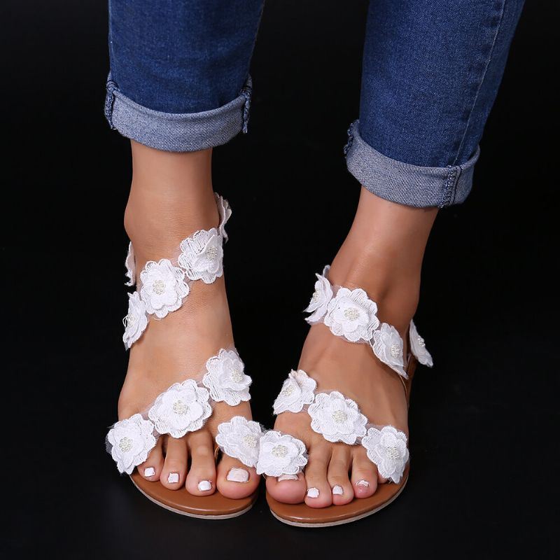 Naisten Plus-kokoiset Kukkakoristeet Slip On Clip Toe Summer Beach Sandaalit