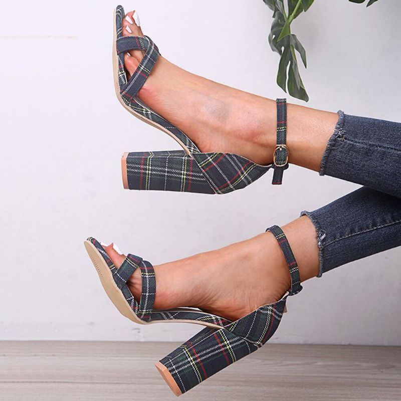 Naisten Plus Size Lattice Chunky Heel Peep Toe Solki Kesäkorkoiset Sandaalit