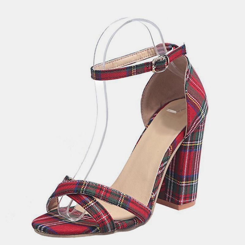 Naisten Plus Size Lattice Chunky Heel Peep Toe Solki Kesäkorkoiset Sandaalit