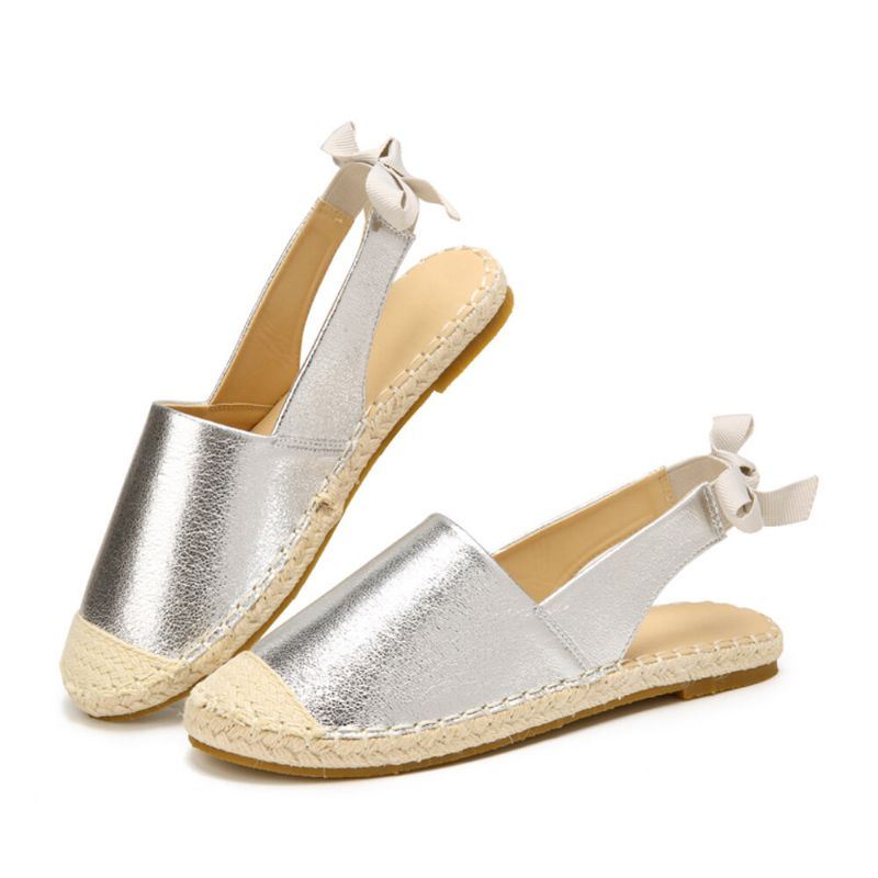 Naisten Rento Umpivarvas Bowknot Heel Espadrille Splicing Flats Kalastajan Sandaalit