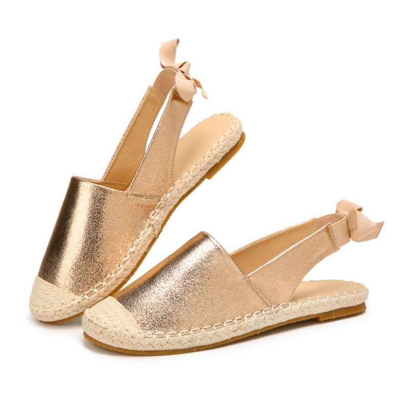 Naisten Rento Umpivarvas Bowknot Heel Espadrille Splicing Flats Kalastajan Sandaalit