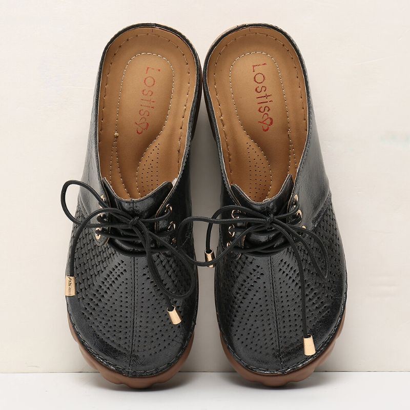 Naisten Retro Strappy Hollow Out Slip On Backless Kesäsandaalit